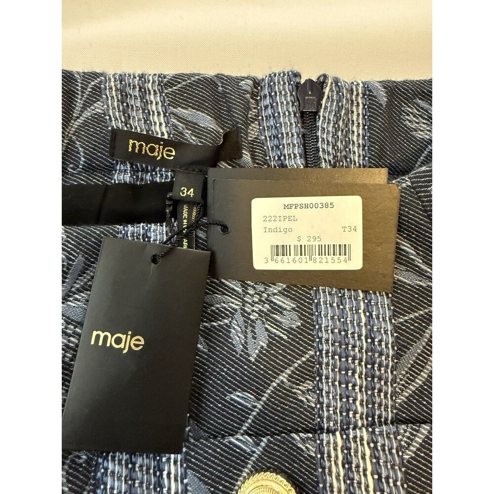 Maje Jacquard Blue Floral Stripe Mini Skort with Shorts NWT FR34 US2 - Picture 6 of 6